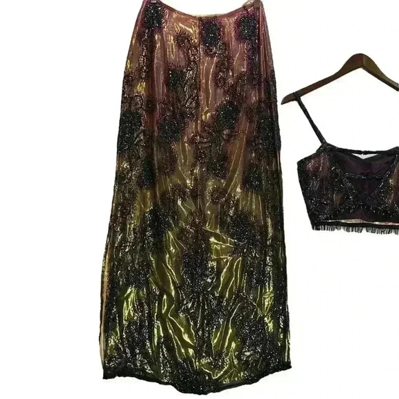 Y2K Je Matadi 100% Silk Beaded Ombré Mermaid Skirt And Halter Top Size Small - Picture 7 of 16